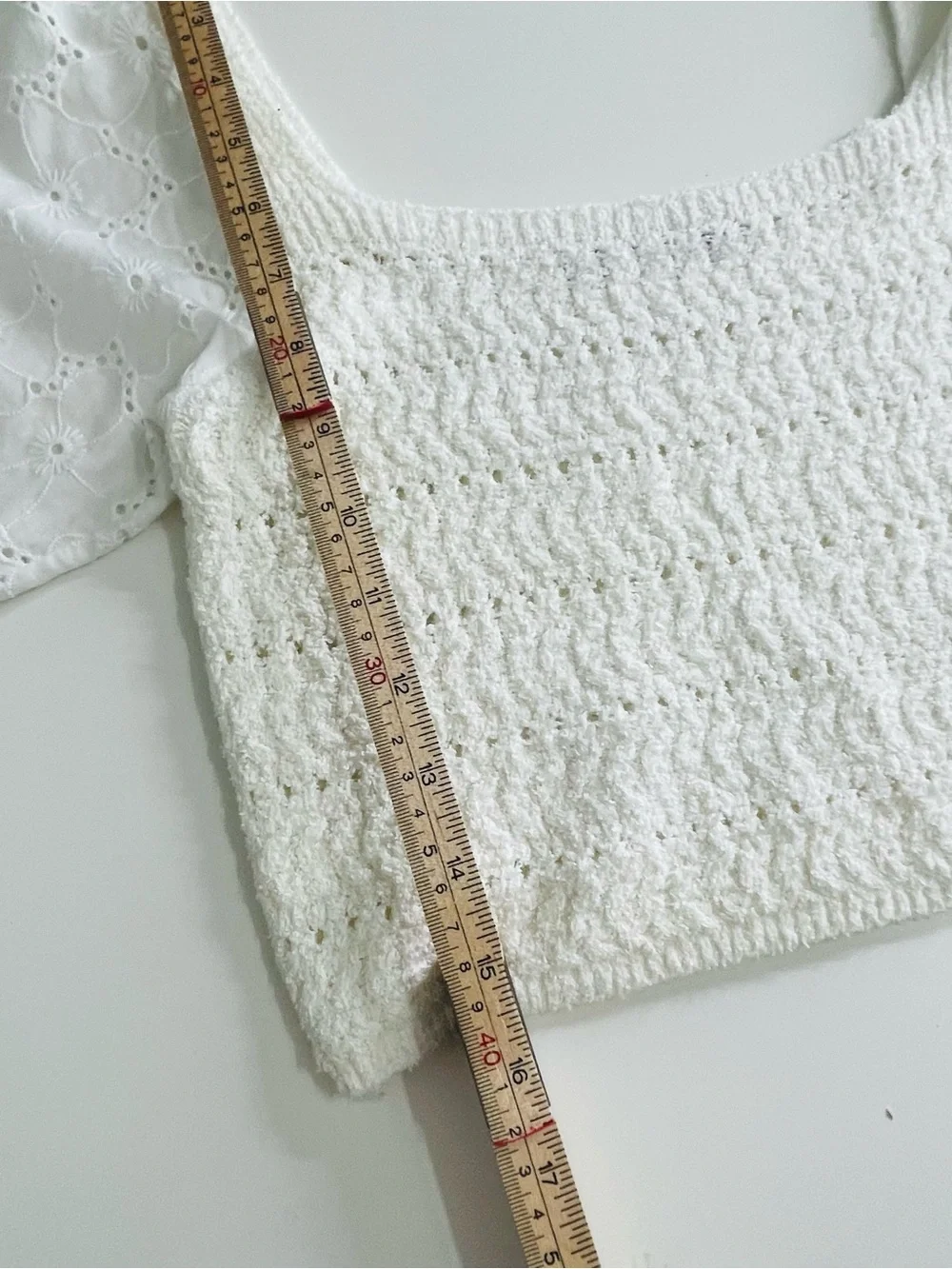 Zara Contrast Knit Crop Top White Eyelet Size Medium
